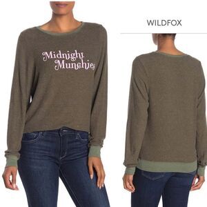 WILDFOX Sweatshirt Baggy Jumper NEW Midnight Munchies Olive Small Oversized